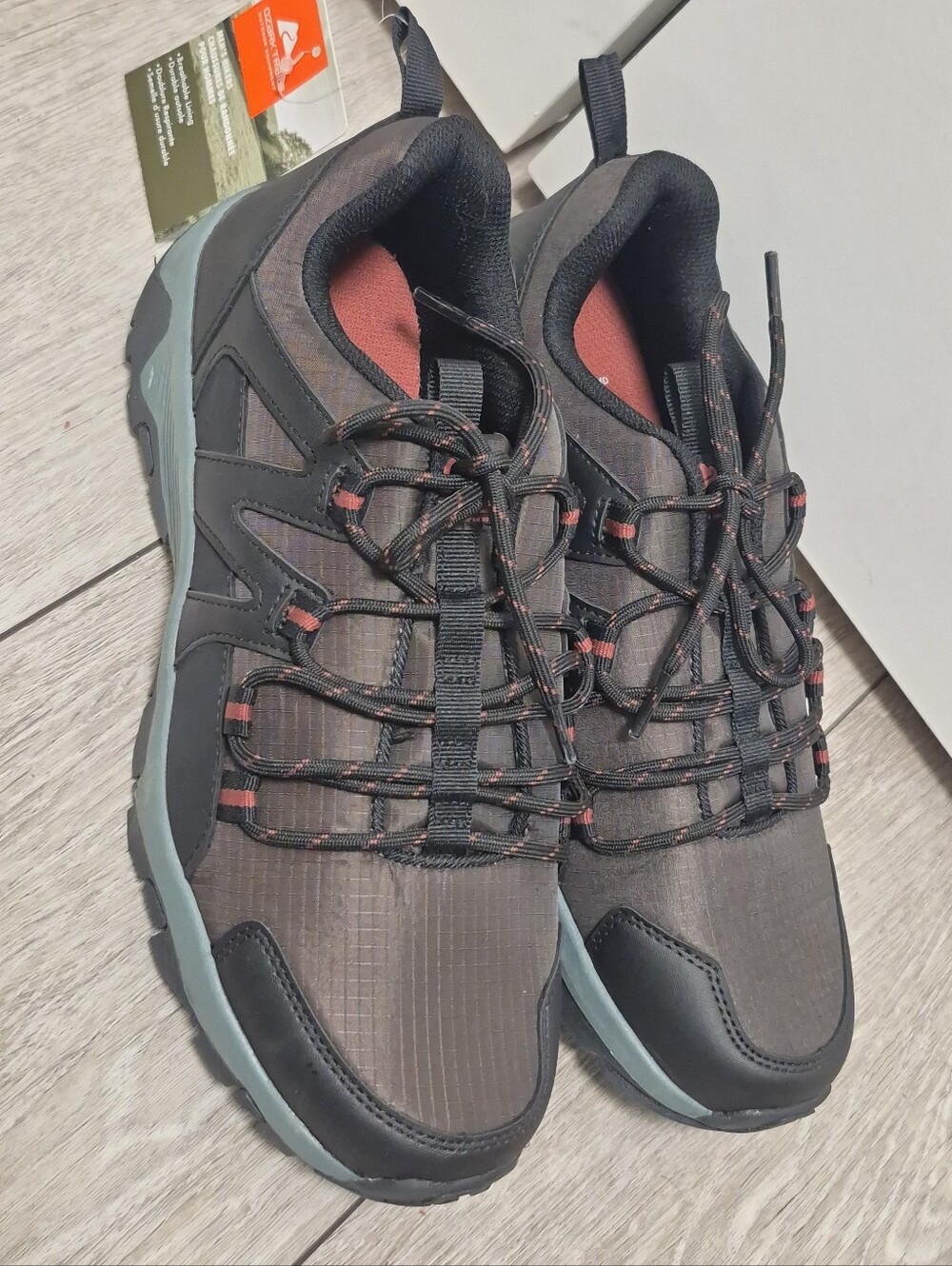 Ozark Trail Mens Hiking Shoes Dark Brown Charcoal Low Top Leather Mesh Hikers